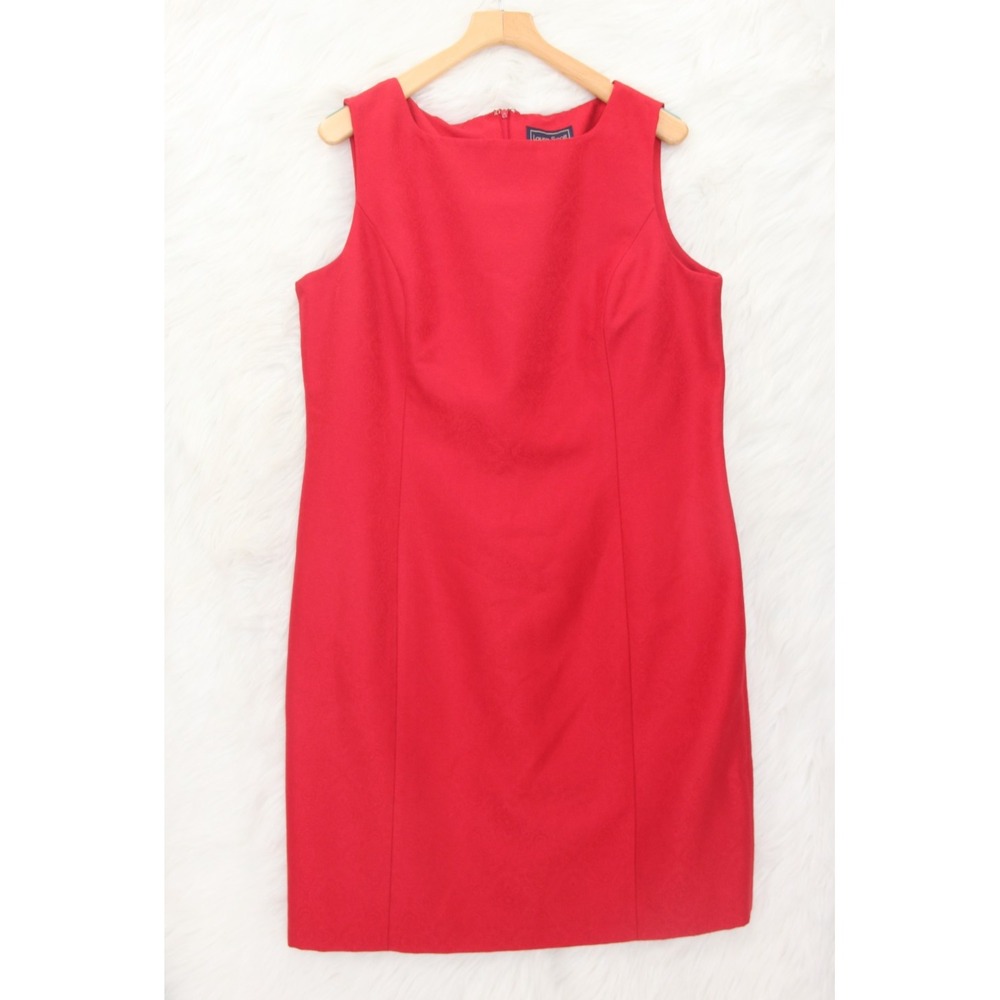 Laura Scott Red Damask Embossed Lined Sheath Dress Size 18 Holiday Old Money